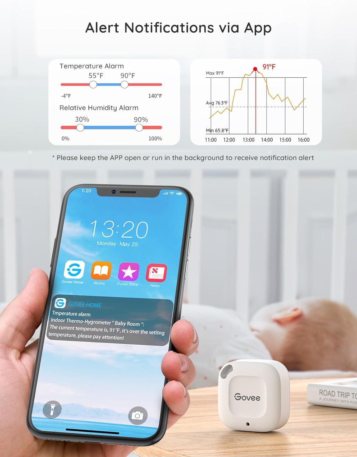 imageGovee Bluetooth Hygrometer Thermometer Wireless Thermometer Mini Humidity Sensor with Notification Alert Data Storage and Export 262 Feet Connecting Range3