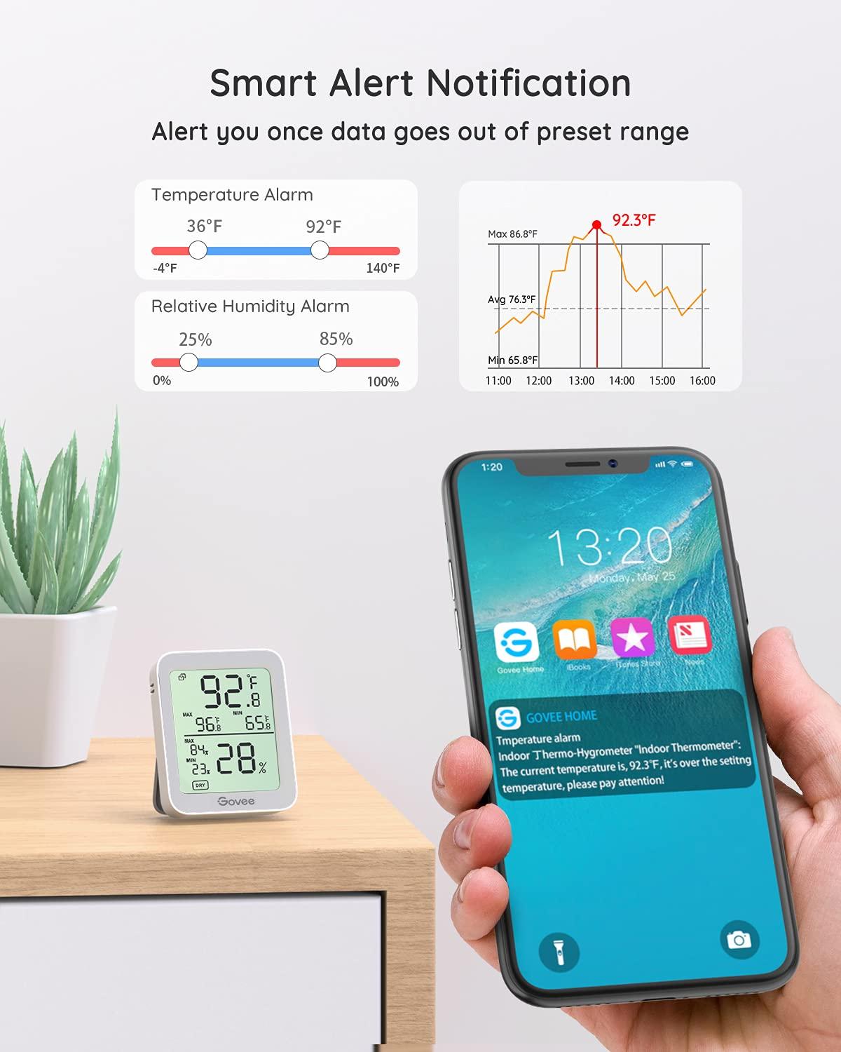 imageGovee Hygrometer Thermometer H5075 Bluetooth Indoor Room Temperature Monitor Thermometer with Remote App Control Notification Alerts 2 Years Data Storage ExportOnly Supports 164ft Bluetooth RangeGrey