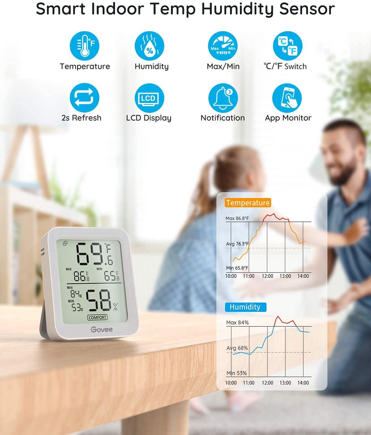 imageGovee Hygrometer Thermometer H5075 Bluetooth Indoor Room Temperature Monitor Thermometer with Remote App Control Notification Alerts 2 Years Data Storage ExportOnly Supports 164ft Bluetooth RangeGrey