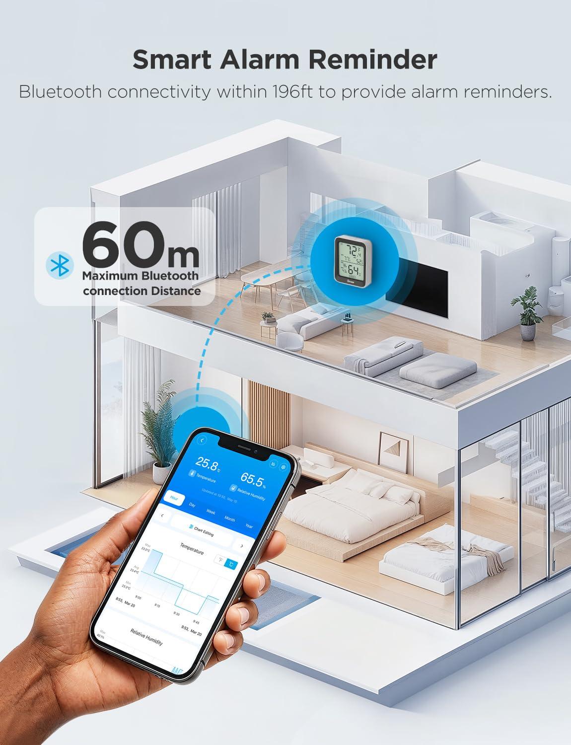 imageGovee Hygrometer Thermometer H5075 Bluetooth Indoor Room Temperature Monitor Thermometer with Remote App Control Notification Alerts 2 Years Data Storage ExportOnly Supports 164ft Bluetooth RangeBlack