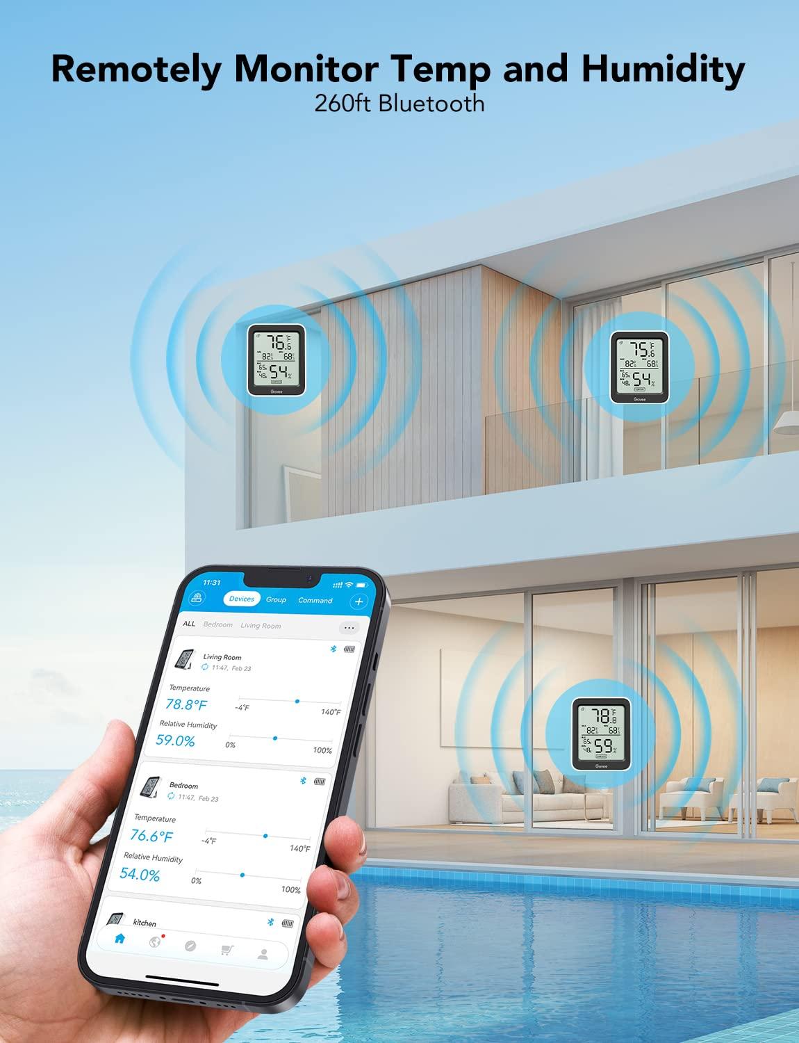 imageGovee Hygrometer Thermometer H5075 Bluetooth Indoor Room Temperature Monitor Thermometer with Remote App Control Notification Alerts 2 Years Data Storage ExportOnly Supports 164ft Bluetooth RangeBlack