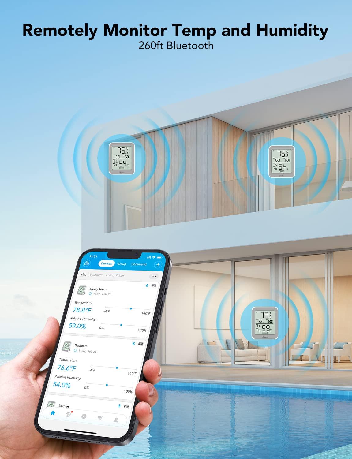 imageGovee Hygrometer Thermometer H5075 Bluetooth Indoor Room Temperature Monitor Thermometer with Remote App Control Notification Alerts 2 Years Data Storage ExportOnly Supports 164ft Bluetooth RangeGrey