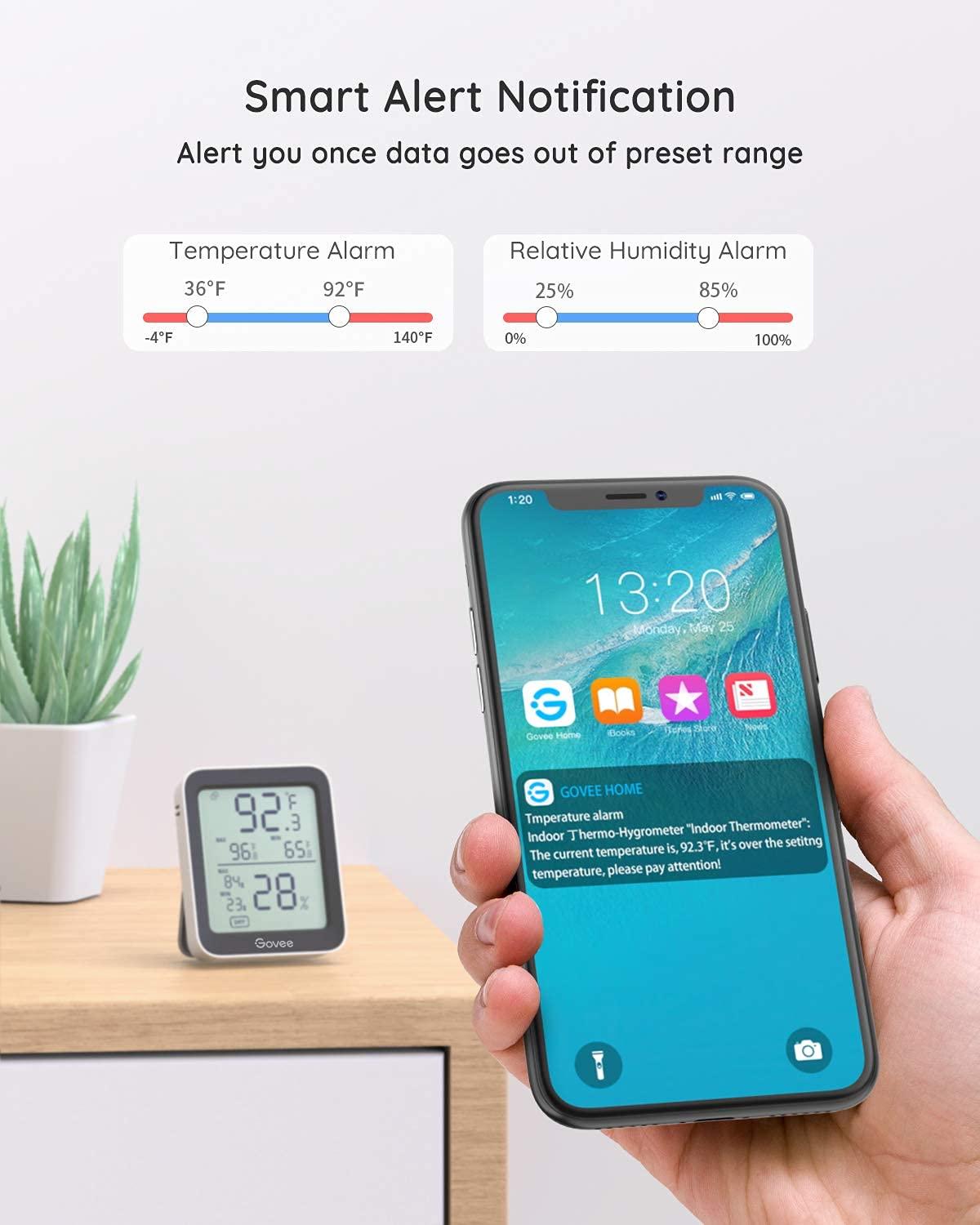 imageGovee Hygrometer Thermometer H5075 Bluetooth Indoor Room Temperature Monitor Thermometer with Remote App Control Notification Alerts 2 Years Data Storage ExportOnly Supports 164ft Bluetooth RangeBlack