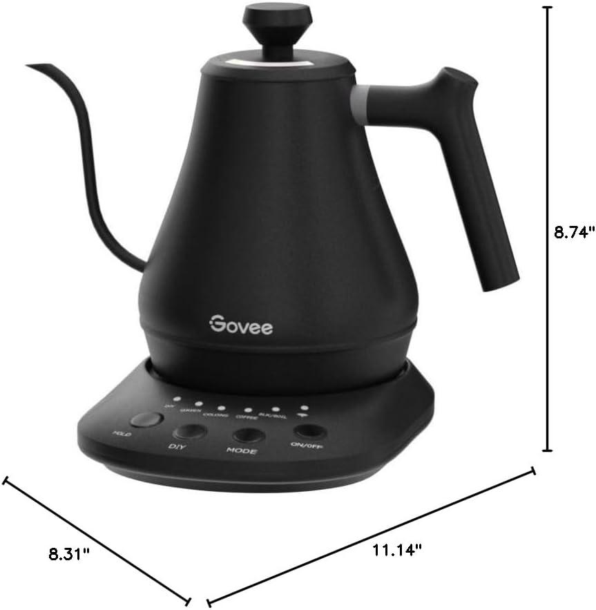 imageGovee Smart Electric Kettle WiFi Variable Temperature Gooseneck Pour Over Kettle and Tea Kettle Alexa Control 1200W Quick Heating 100 Stainless Steel 08L Matte Black