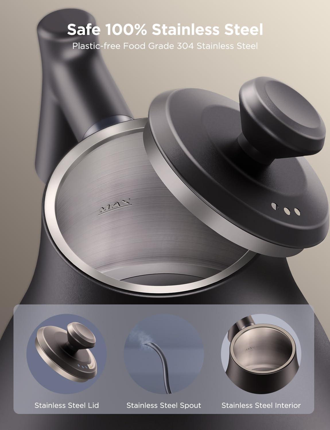 imageGovee Smart Electric Kettle WiFi Variable Temperature Gooseneck Pour Over Kettle and Tea Kettle Alexa Control 1200W Quick Heating 100 Stainless Steel 08L Matte Black