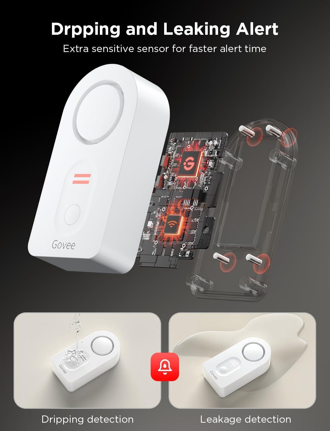 imageGovee WiFi Water Sensor 2 Pack Smart Water Leak Detector 100dB Adjustable Alarm Suit for Home and Basement Water Leak Alert with Email ampamp APP Push Only Support 24G WiFi1 sensor  Gateway