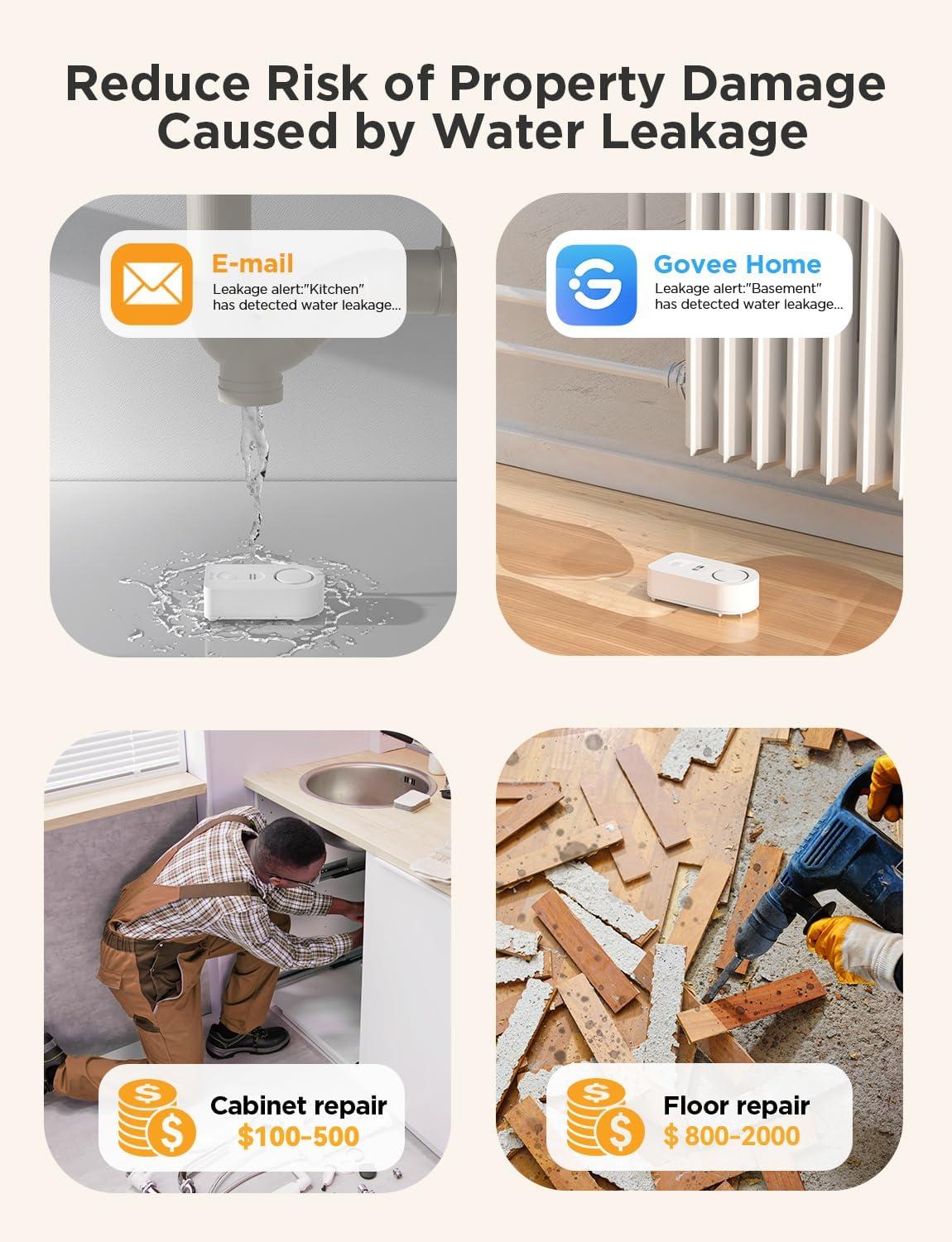 imageGovee WiFi Water Sensor 2 Pack Smart Water Leak Detector 100dB Adjustable Alarm Suit for Home and Basement Water Leak Alert with Email ampamp APP Push Only Support 24G WiFi2 sensor  Gateway