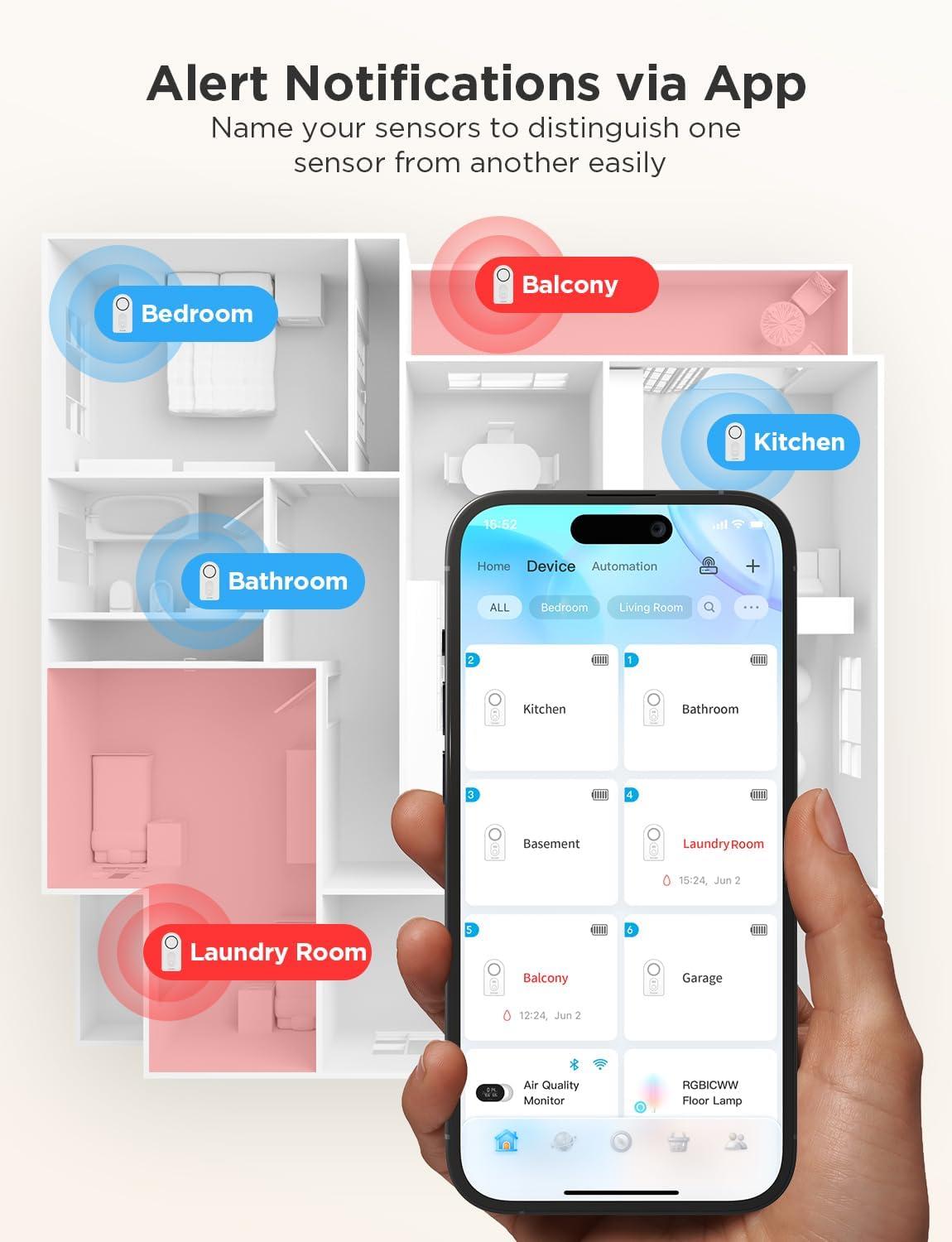 imageGovee WiFi Water Sensor 2 Pack Smart Water Leak Detector 100dB Adjustable Alarm Suit for Home and Basement Water Leak Alert with Email ampamp APP Push Only Support 24G WiFi2 sensor  Gateway