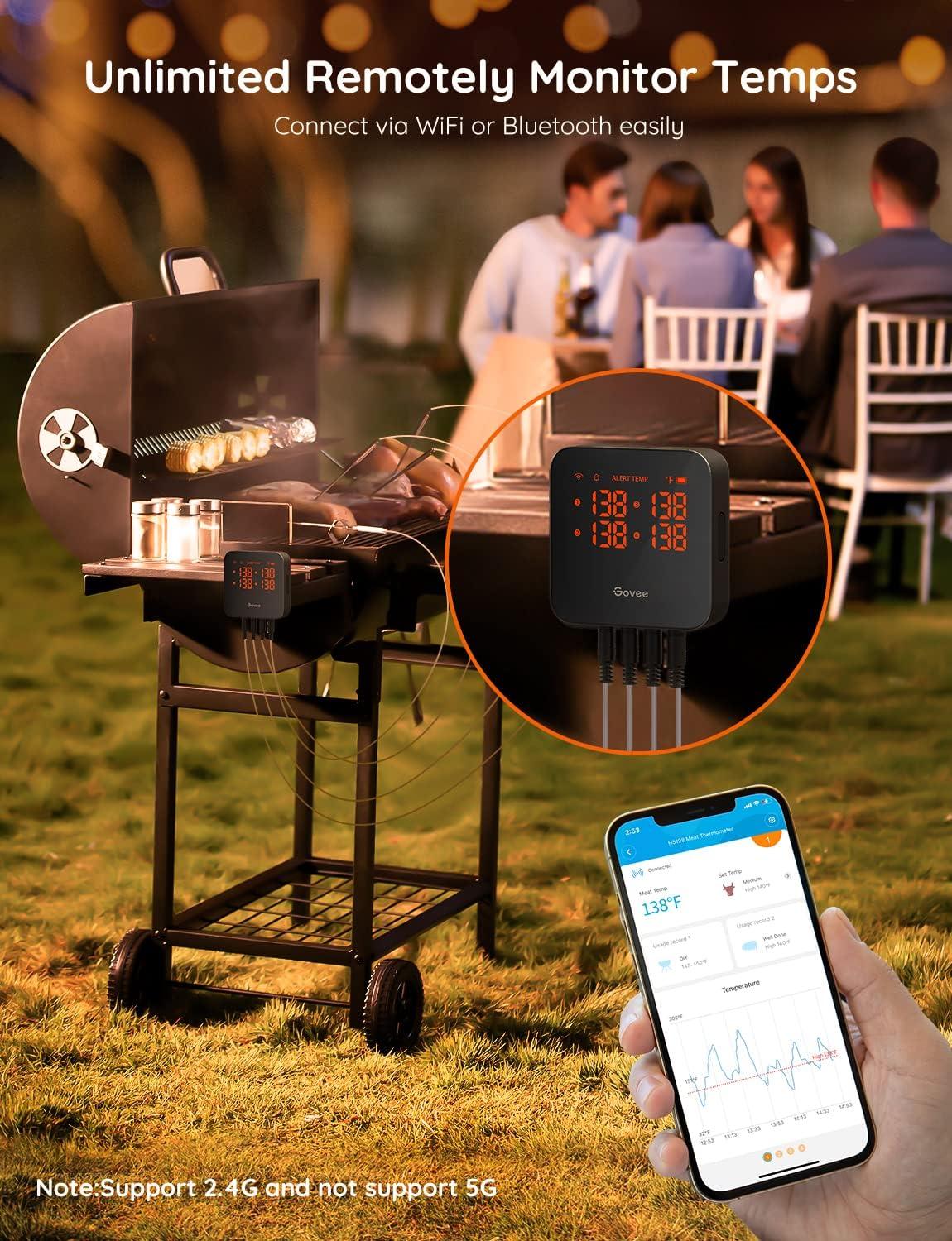 imageGovee Wireless Meat Thermometer with 4 Probe Smart WiFi Meat Thermometer with Unlimited Range App Notification Alert Digital Rechargeable Bluetooth Food Thermometer for Smoker BBQ Grill Oven Kitchen