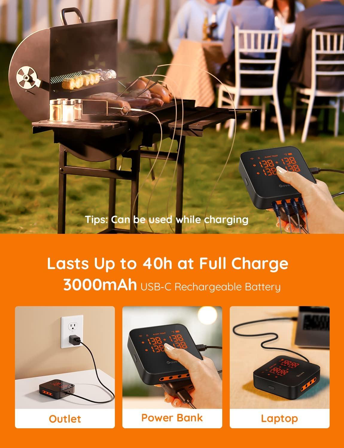 imageGovee Wireless Meat Thermometer with 4 Probe Smart WiFi Meat Thermometer with Unlimited Range App Notification Alert Digital Rechargeable Bluetooth Food Thermometer for Smoker BBQ Grill Oven Kitchen