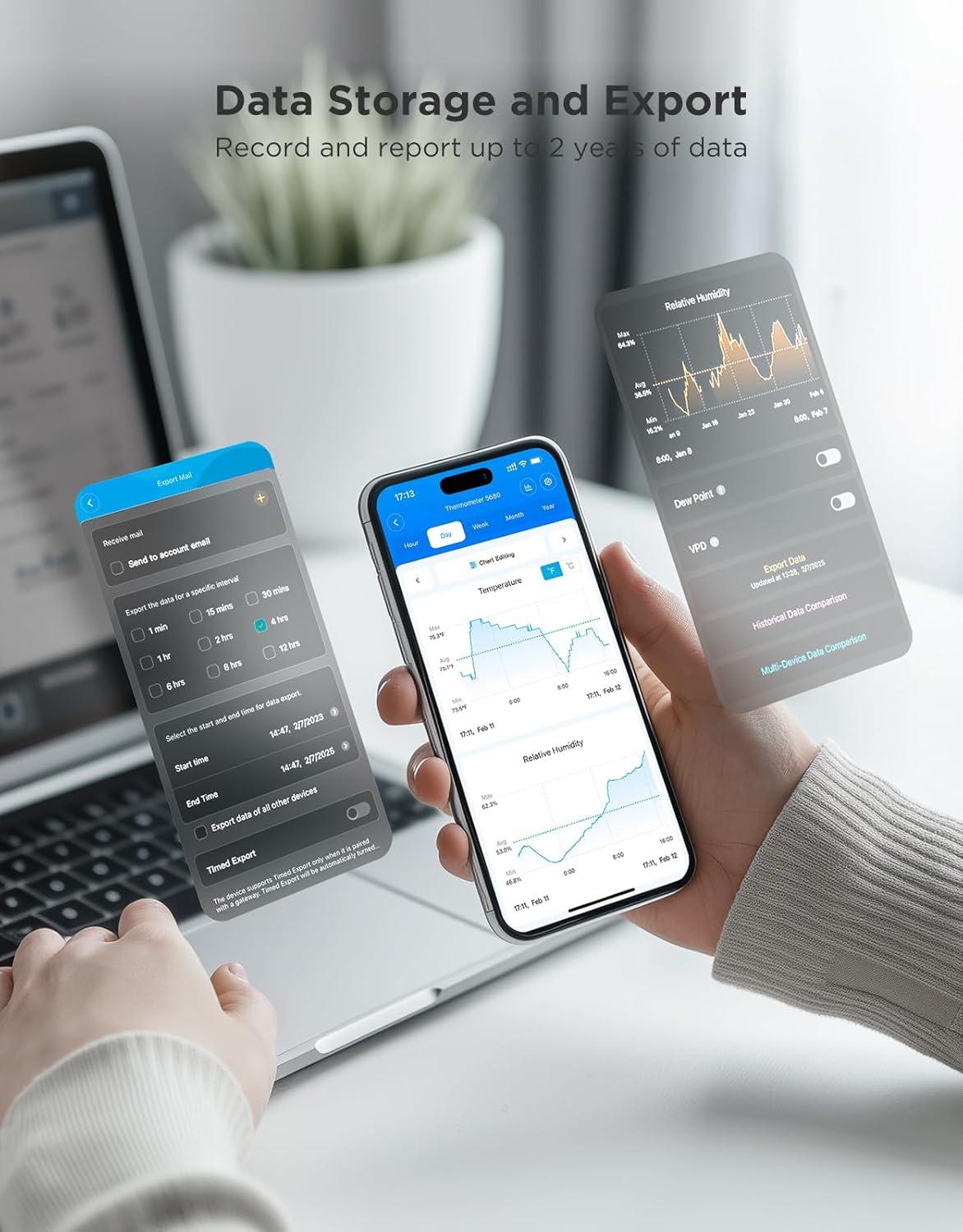 imageGoveeLife 20 WiFi Hygrometer Thermometer 3 Pack Smart Humidity Temperature Sensor with App Notifications 2Year Free Data Storage Export Temperature Humidity for Bedroom Wine Cellar Basements3 Sensor