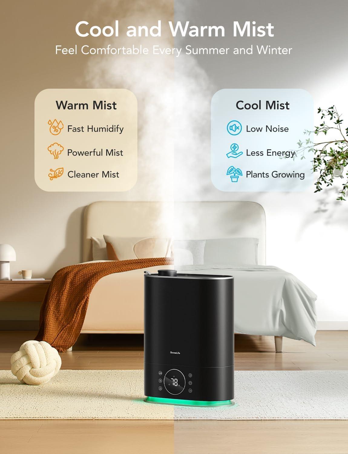 imageGoveeLife 7L Humidifiers for Bedroom Smart TopFill Cool ampamp Warm Mist Humidifier Large Room Auto Mode 70H Quiet Runtime for Baby Plants Nursery App ampamp Voice Control RGB Nightlight Humidity Sensor