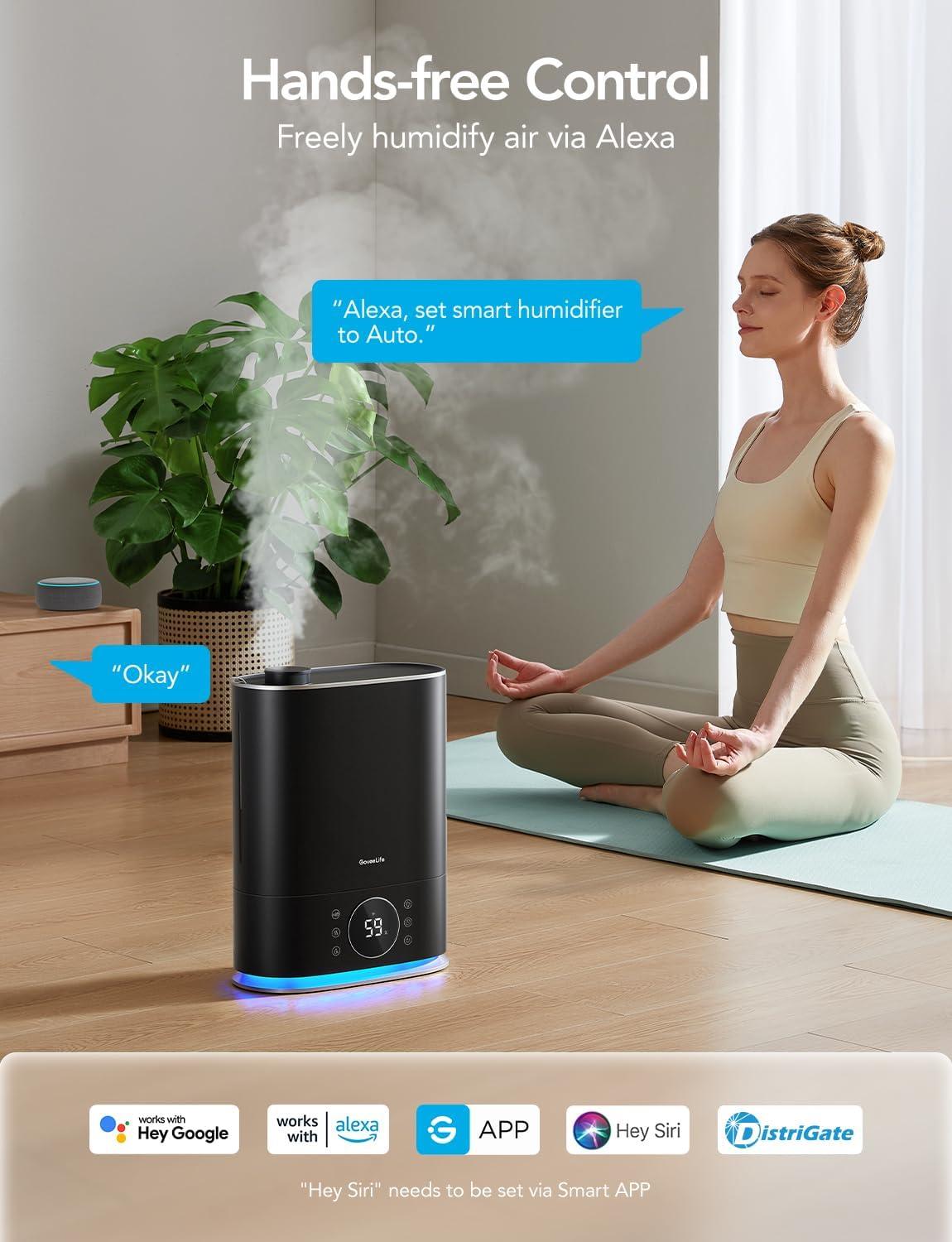 imageGoveeLife 7L Humidifiers for Bedroom Smart TopFill Cool ampamp Warm Mist Humidifier Large Room Auto Mode 70H Quiet Runtime for Baby Plants Nursery App ampamp Voice Control RGB Nightlight Humidity Sensor