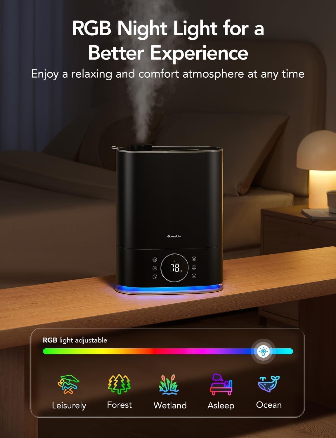 imageGoveeLife 7L Humidifiers for Bedroom Smart TopFill Cool ampamp Warm Mist Humidifier Large Room Auto Mode 70H Quiet Runtime for Baby Plants Nursery App ampamp Voice Control RGB Nightlight Humidity Sensor