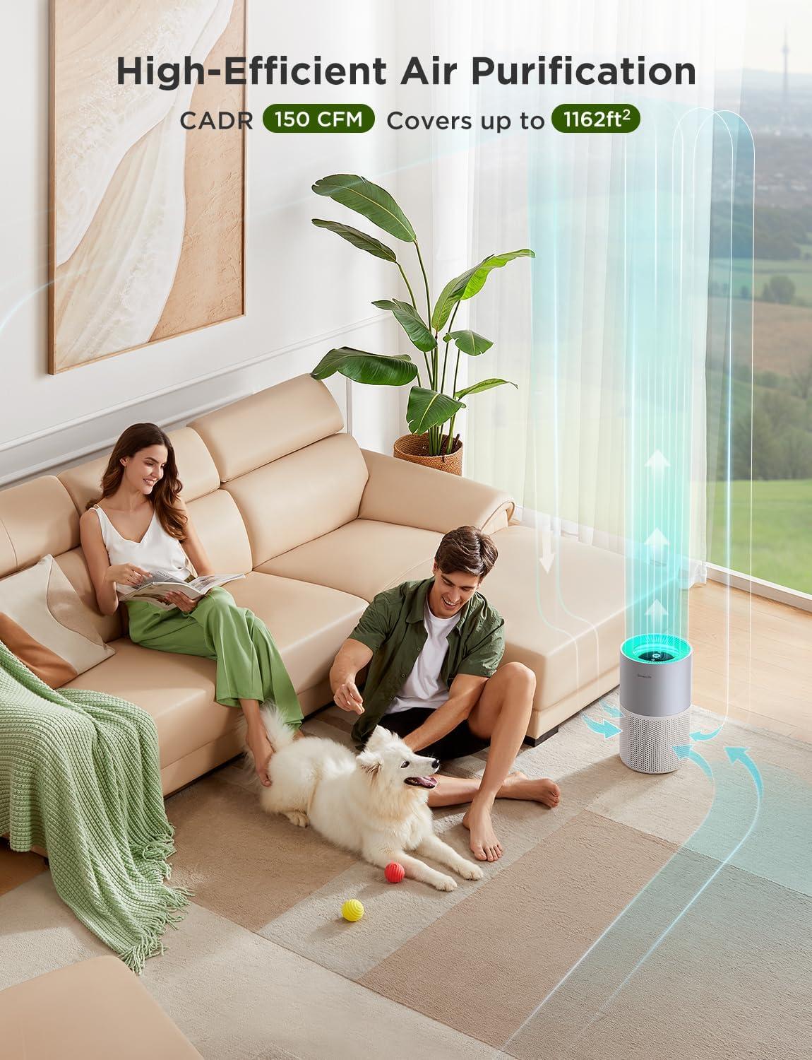 imageGoveeLife Air Purifiers for Home Smart Air Purifier for Large Rooms with App ampamp Alexa Control Covers up to 1162ft Air Quality Monitor PM25 Sensor Air Purifier for Pet Hair Pollen Dust SmokeWith PM 25 Sensor