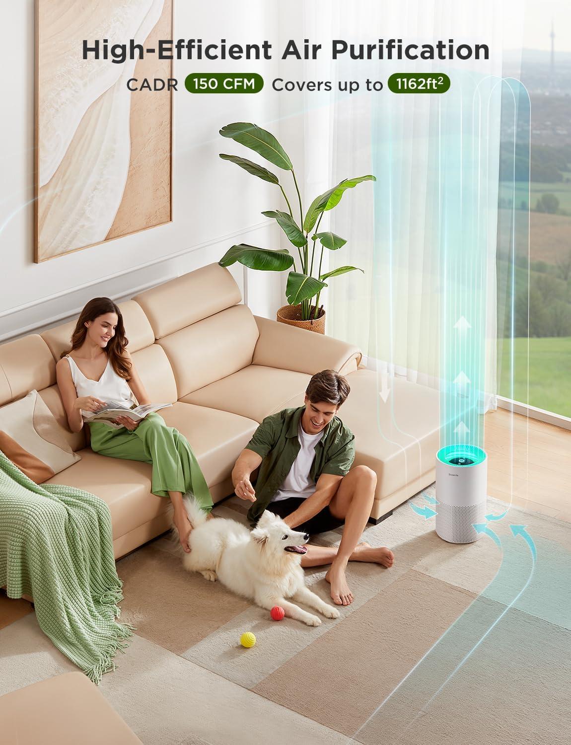 imageGoveeLife Air Purifiers for Home Smart Air Purifier for Large Rooms with App ampamp Alexa Control Covers up to 1162ft Air Quality Monitor PM25 Sensor Air Purifier for Pet Hair Pollen Dust SmokeWithout PM 25 Sensor