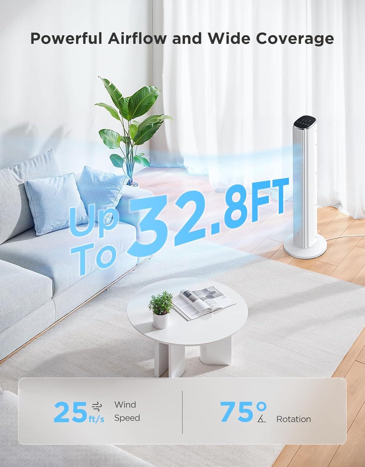 imageGoveeLife Black Tower Fan for Bedroom 36quot Smart Floor Fan with AppVoice Control Temperature Sensor 5 Modes 8 Speeds25fts 29dB Quiet Oscillating Fan for Office 24H Timer Auto CoolingWhite