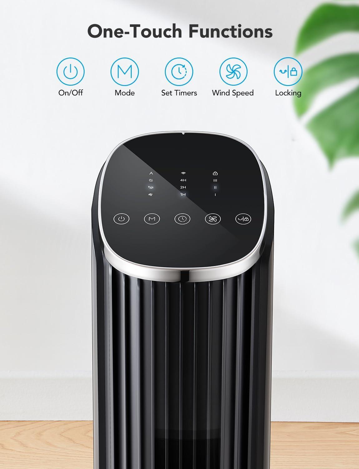 imageGoveeLife Black Tower Fan for Bedroom 36quot Smart Floor Fan with AppVoice Control Temperature Sensor 5 Modes 8 Speeds25fts 29dB Quiet Oscillating Fan for Office 24H Timer Auto CoolingBlack