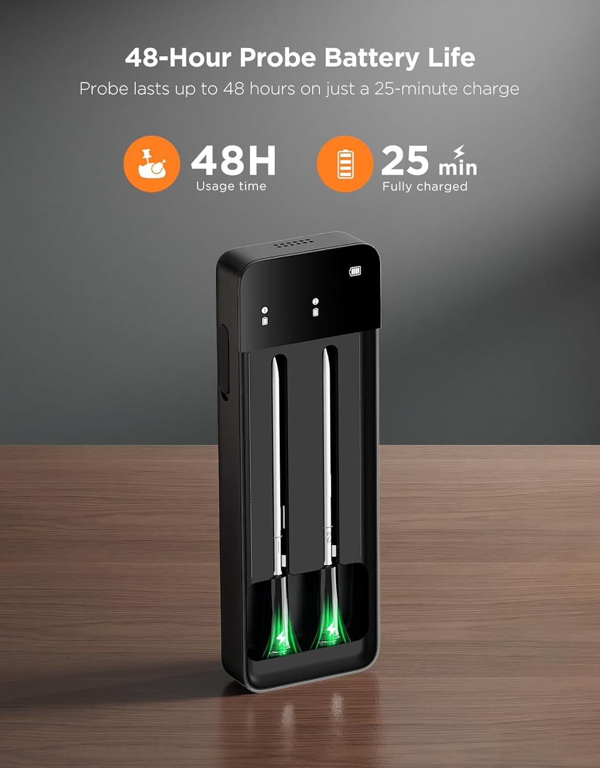 imageGoveeLife Bluetooth Wireless Meat Thermometer with 2 Probes Standalone Digital Base WiFi Unlimited Range 18 Accuracy IP68 Waterproof Real Time Monitoring for Kitchen BBQ Grill Oven Smoker