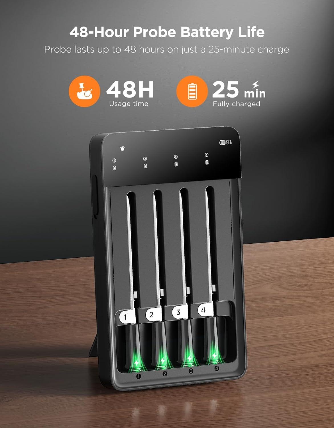 imageGoveeLife Bluetooth Wireless Meat Thermometer with 4 Probes WiFi Unlimited Range 18 Accuracy IP68 Waterproof Real Time Monitoring Digital Food Thermometer for Kitchen BBQ Grill Oven Smoker