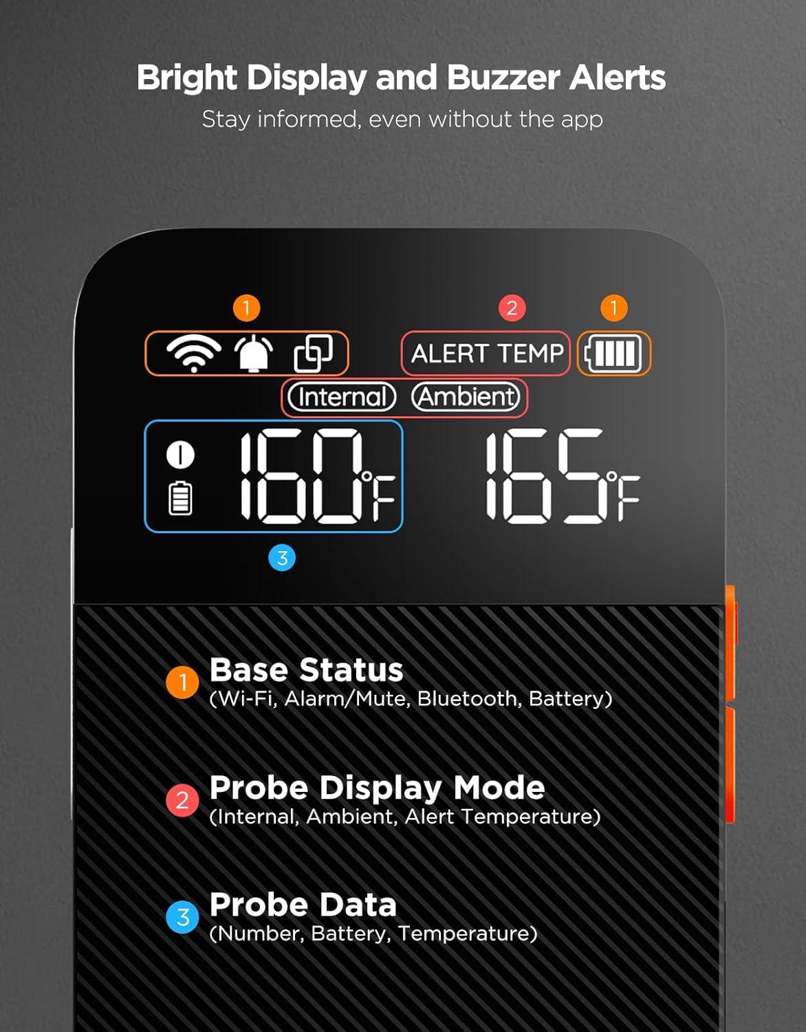 imageGoveeLife Bluetooth Wireless Meat Thermometer with Digital Standalone LCD Base  WiFi Unlimited Range  18 Accuracy  Food Grade Internal Ambient Sensor Probes for Kitchen BBQ Grill Oven Smoker