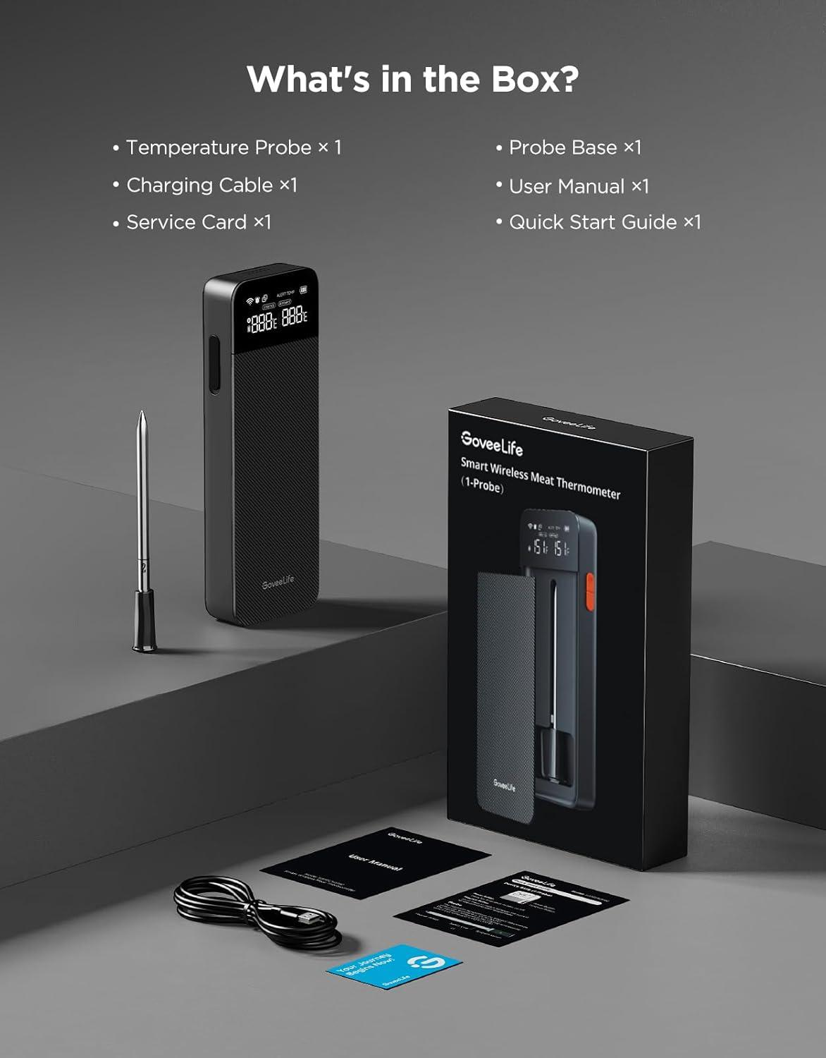 imageGoveeLife Bluetooth Wireless Meat Thermometer with Digital Standalone LCD Base  WiFi Unlimited Range  18 Accuracy  Food Grade Internal Ambient Sensor Probes for Kitchen BBQ Grill Oven Smoker