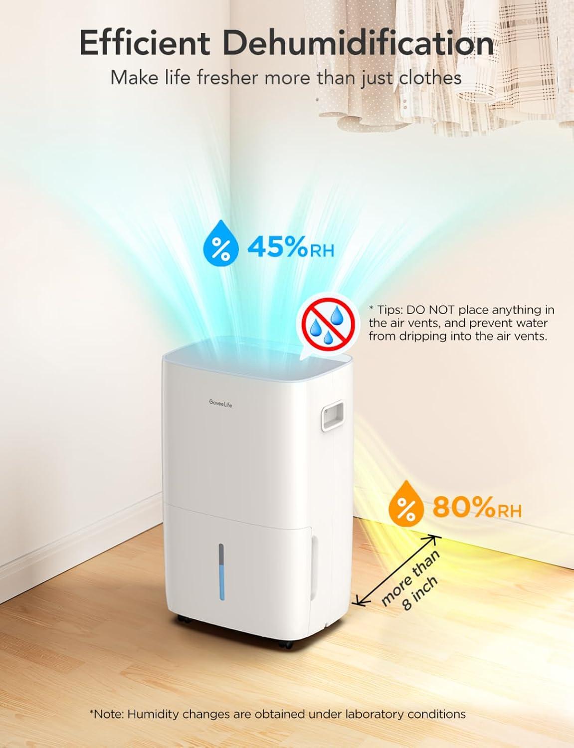 imageGoveeLife Dehumidifier with Pump for Home 4500 Sq Ft 50 to Max 137 Pint Drain Hose Smart Dehumidifier for Basement with Humidity Control Auto Shut OffDefrost 5 Modes Bedroom Bathroom Garagewith Wifi