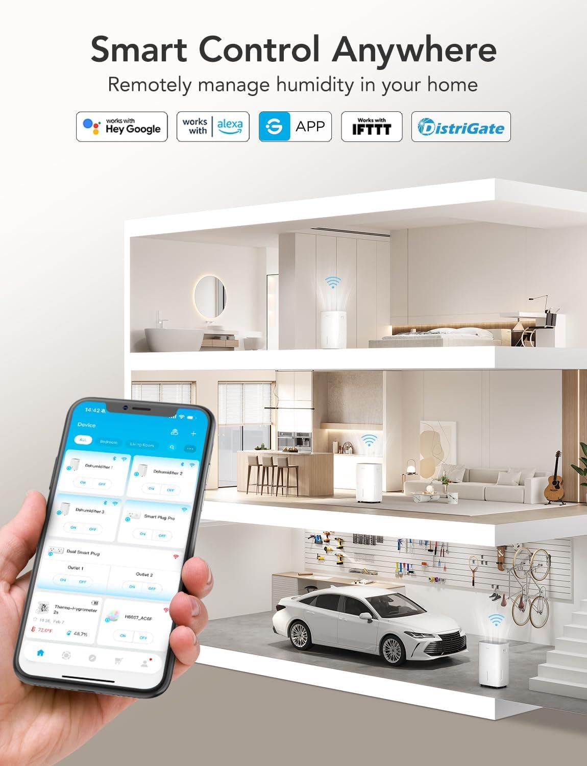 imageGoveeLife Dehumidifier with Pump for Home 4500 Sq Ft 50 to Max 137 Pint Drain Hose Smart Dehumidifier for Basement with Humidity Control Auto Shut OffDefrost 5 Modes Bedroom Bathroom Garagewith Wifi