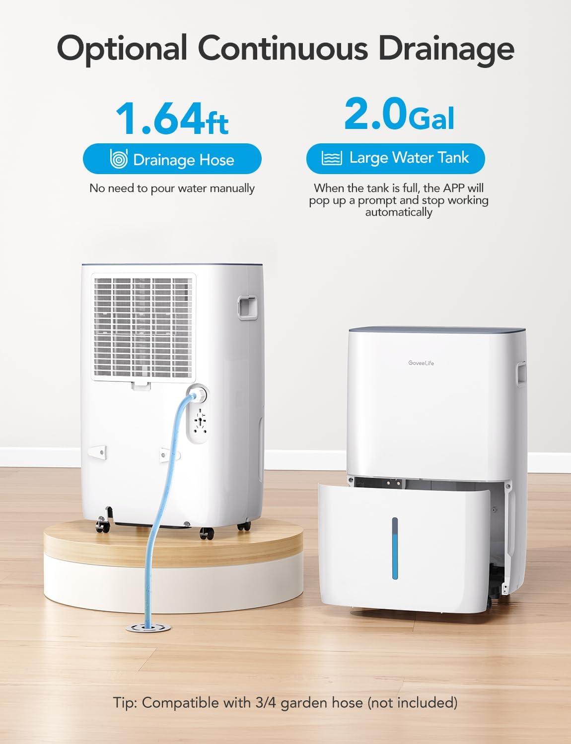 imageGoveeLife Dehumidifier with Pump for Home 4500 Sq Ft 50 to Max 137 Pint Drain Hose Smart Dehumidifier for Basement with Humidity Control Auto Shut OffDefrost 5 Modes Bedroom Bathroom Garagewith Wifi