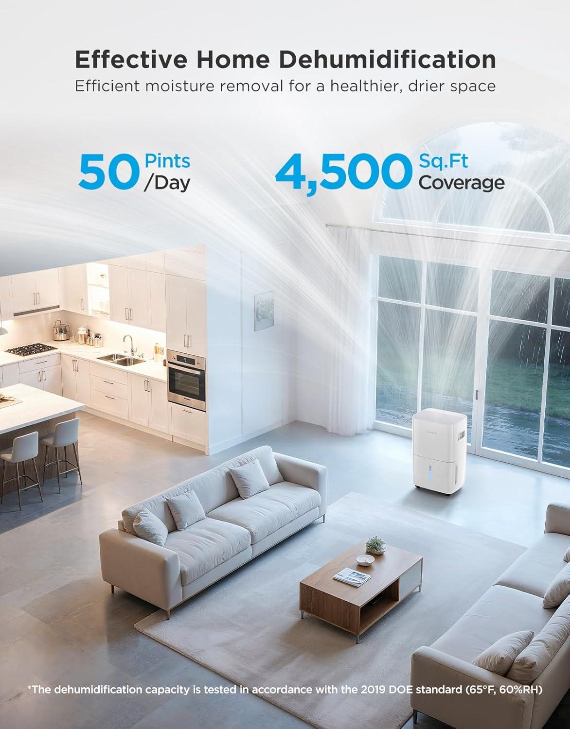 imageGoveeLife Dehumidifier with Pump for Home 4500 Sq Ft 50 to Max 137 Pint Drain Hose Smart Dehumidifier for Basement with Humidity Control Auto Shut OffDefrost 5 Modes Bedroom Bathroom Garagewith Wifi  Pump