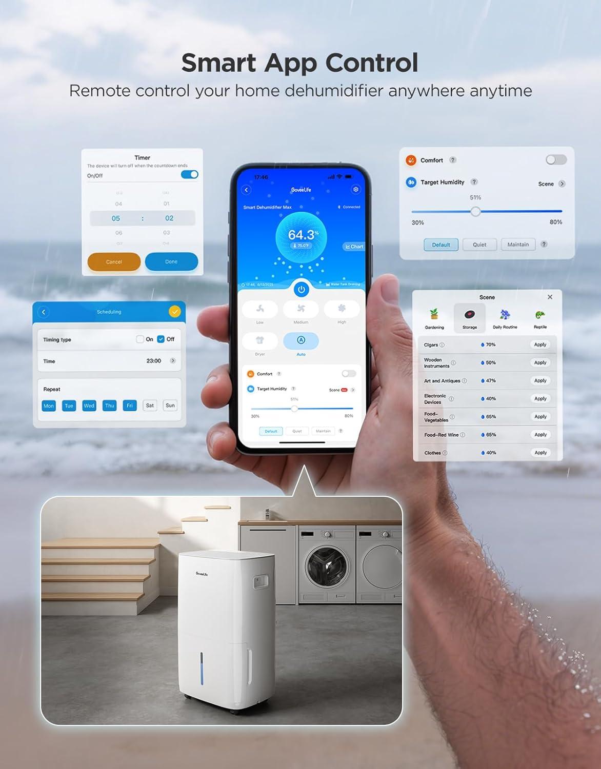 imageGoveeLife Dehumidifier with Pump for Home 4500 Sq Ft 50 to Max 137 Pint Drain Hose Smart Dehumidifier for Basement with Humidity Control Auto Shut OffDefrost 5 Modes Bedroom Bathroom Garagewith Wifi  Pump