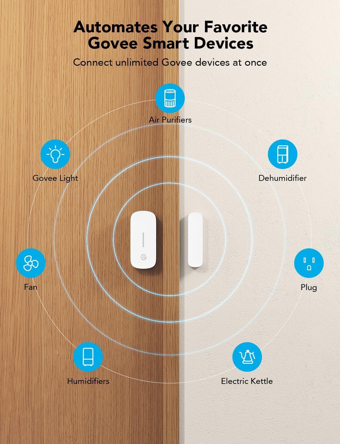 imageGoveeLife Door Window Sensor Group Control Unlimited Devices Wireless Mini Contact Sensor for Smart Home Automation Battery Powered Supports Most Smart Products White