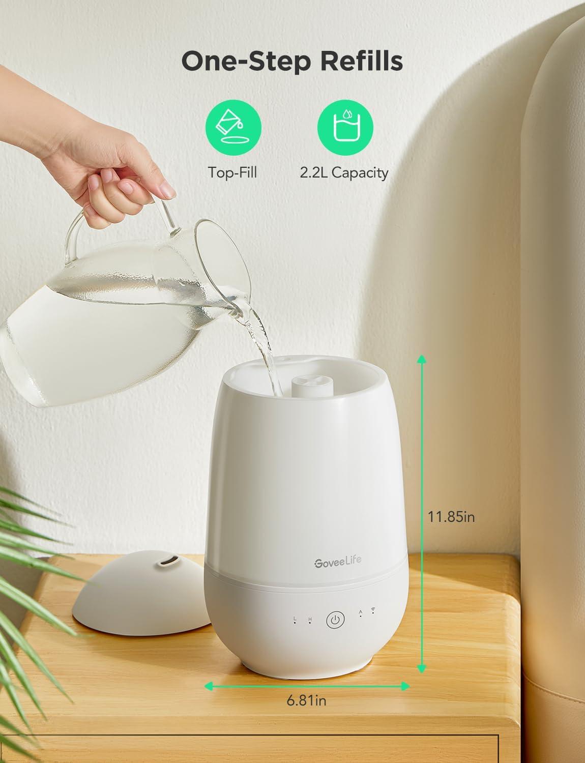 imageGoveeLife Humidifiers for Bedroom Smart Cool Mist Air Humidifier for Baby Nursery Plants Easy to Clean ampamp Top Fill Ultrasonic Humidifier with APP ampamp Voice Control Essential Oil Diffuser Nightlight