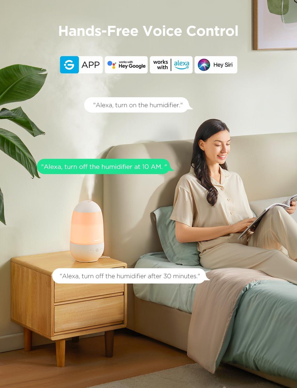 imageGoveeLife Humidifiers for Bedroom Smart Cool Mist Air Humidifier for Baby Nursery Plants Easy to Clean ampamp Top Fill Ultrasonic Humidifier with APP ampamp Voice Control Essential Oil Diffuser Nightlight