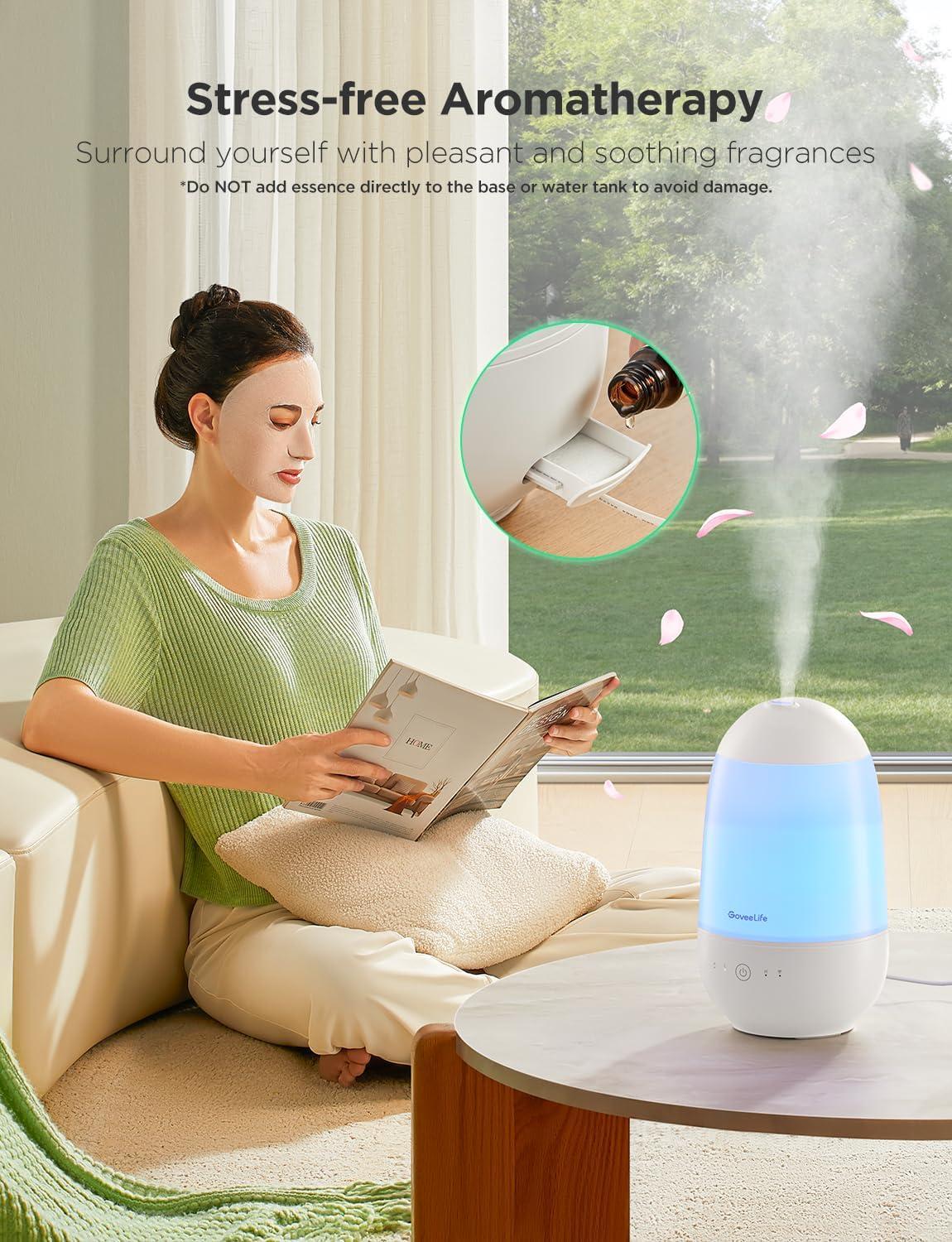 imageGoveeLife Humidifiers for Bedroom Smart Cool Mist Air Humidifier for Baby Nursery Plants Easy to Clean ampamp Top Fill Ultrasonic Humidifier with APP ampamp Voice Control Essential Oil Diffuser Nightlight