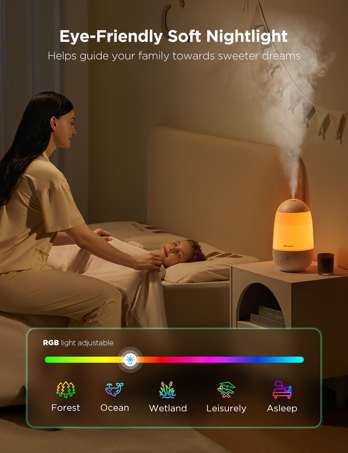 imageGoveeLife Humidifiers for Bedroom Smart Cool Mist Air Humidifier for Baby Nursery Plants Easy to Clean ampamp Top Fill Ultrasonic Humidifier with APP ampamp Voice Control Essential Oil Diffuser Nightlight