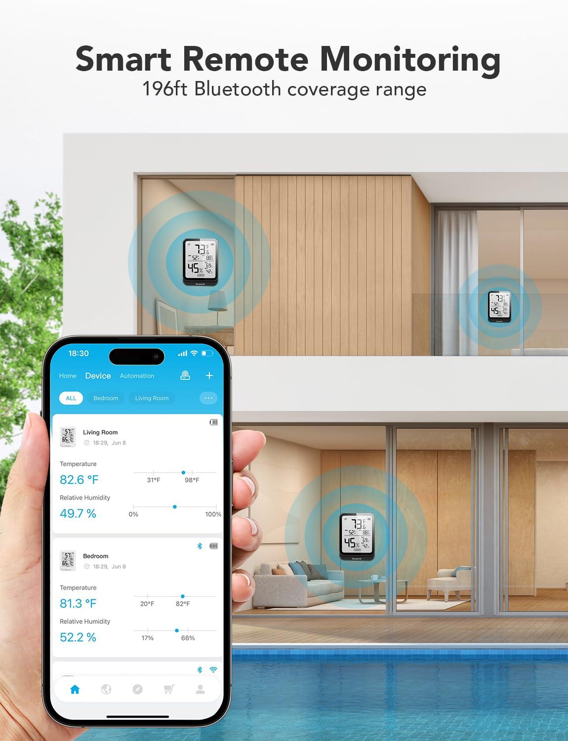 imageGoveeLife Hygrometer Thermometer H5104 2Pack Bluetooth Room Temperature Monitor with APP Alert and 2 Years Date Storage Export Remote LCD Digital Hygrometer Indoor Humidity Meter GreenhouseBlack