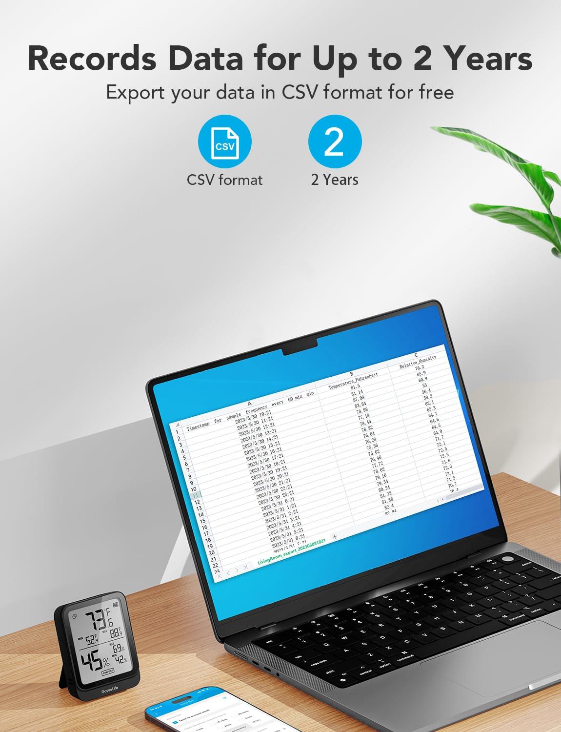 imageGoveeLife Hygrometer Thermometer H5104 2Pack Bluetooth Room Temperature Monitor with APP Alert and 2 Years Date Storage Export Remote LCD Digital Hygrometer Indoor Humidity Meter GreenhouseBlack