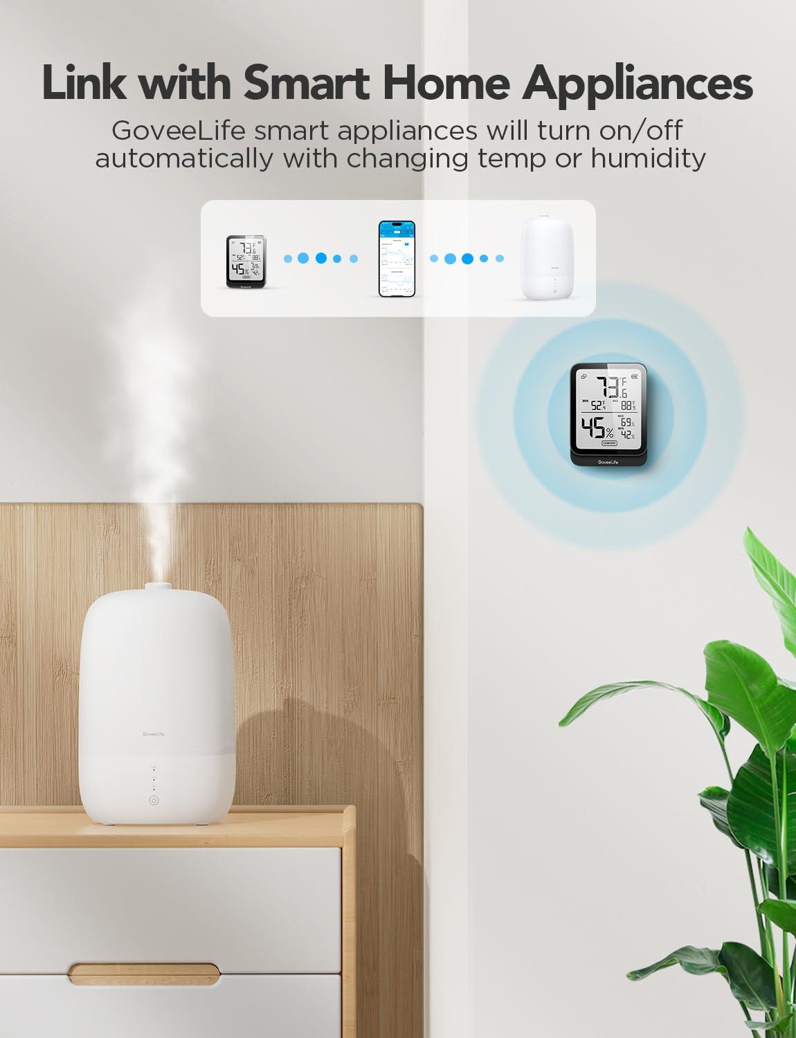 imageGoveeLife Hygrometer Thermometer H5104 2Pack Bluetooth Room Temperature Monitor with APP Alert and 2 Years Date Storage Export Remote LCD Digital Hygrometer Indoor Humidity Meter GreenhouseBlack