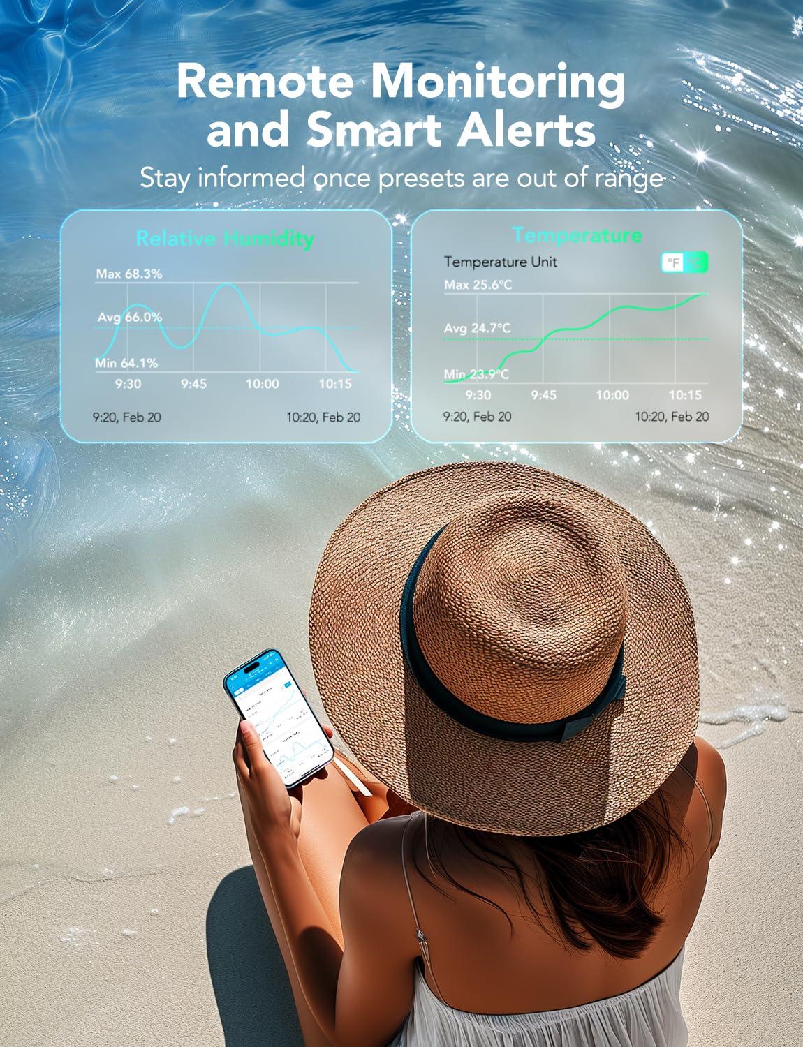 imageGoveeLife Indoor WiFi Thermometer Hygrometer 3Pack Smart Humidity Temperature Sensor with IP 65 Waterproof App Notifications 2Year Free Data Storage Export Temperature Humidity for Home Patio1 Gateway  1 Sensor