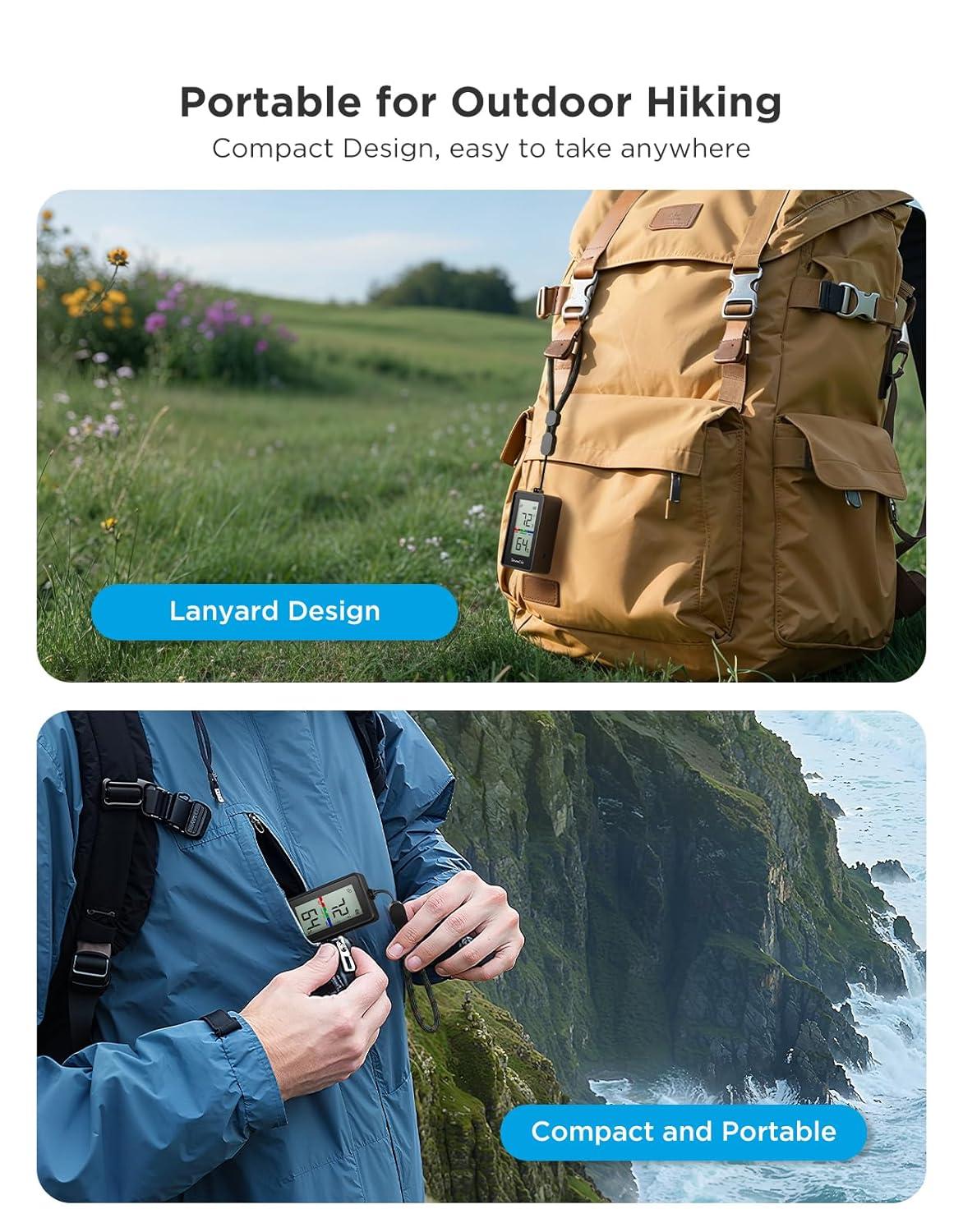 imageGoveeLife Portable Outdoor Hygrometer Thermometer with IP65 Waterproof Standalone Digital Display 197ft Buletooth Range Notification Alerts 2 Years Data Storage Export for Camping Hiking Patio