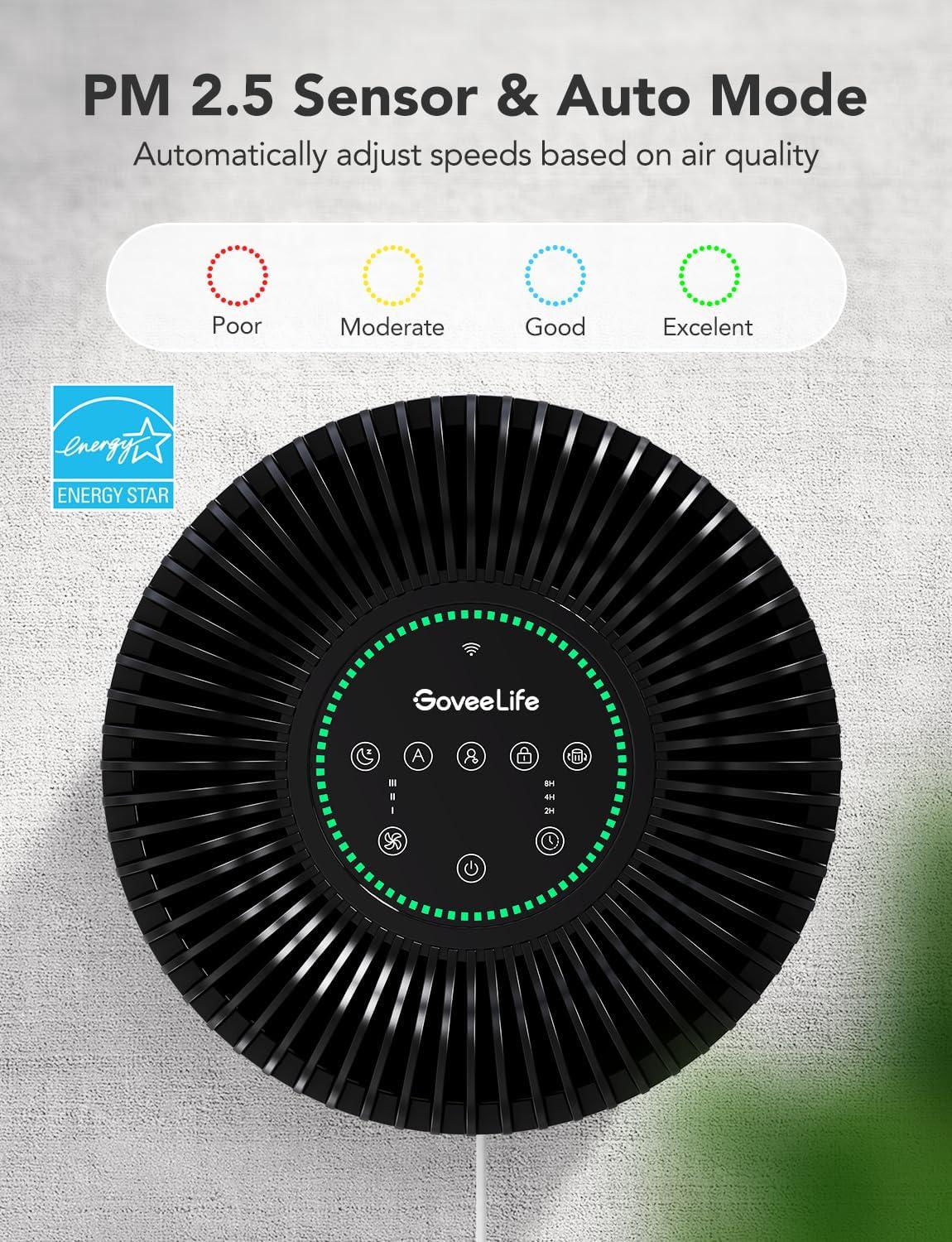 imageGoveeLife Smart Air Purifier for Home Large Room Up to 1524 sqftwith Washable Filter Integrated PM 25 Air Quality SensorWiFi Air Purifier for Smoke Wildfire Pet Hair24dB WhiteBlack
