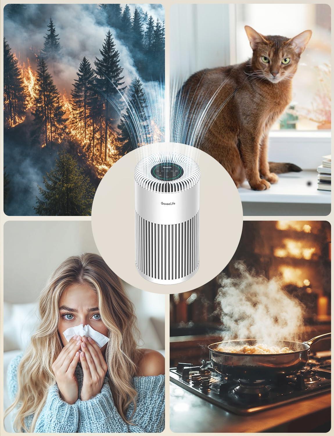 imageGoveeLife Smart Air Purifier for Home Large Room Up to 1524 sqftwith Washable Filter Integrated PM 25 Air Quality SensorWiFi Air Purifier for Smoke Wildfire Pet Hair24dB WhiteWhite