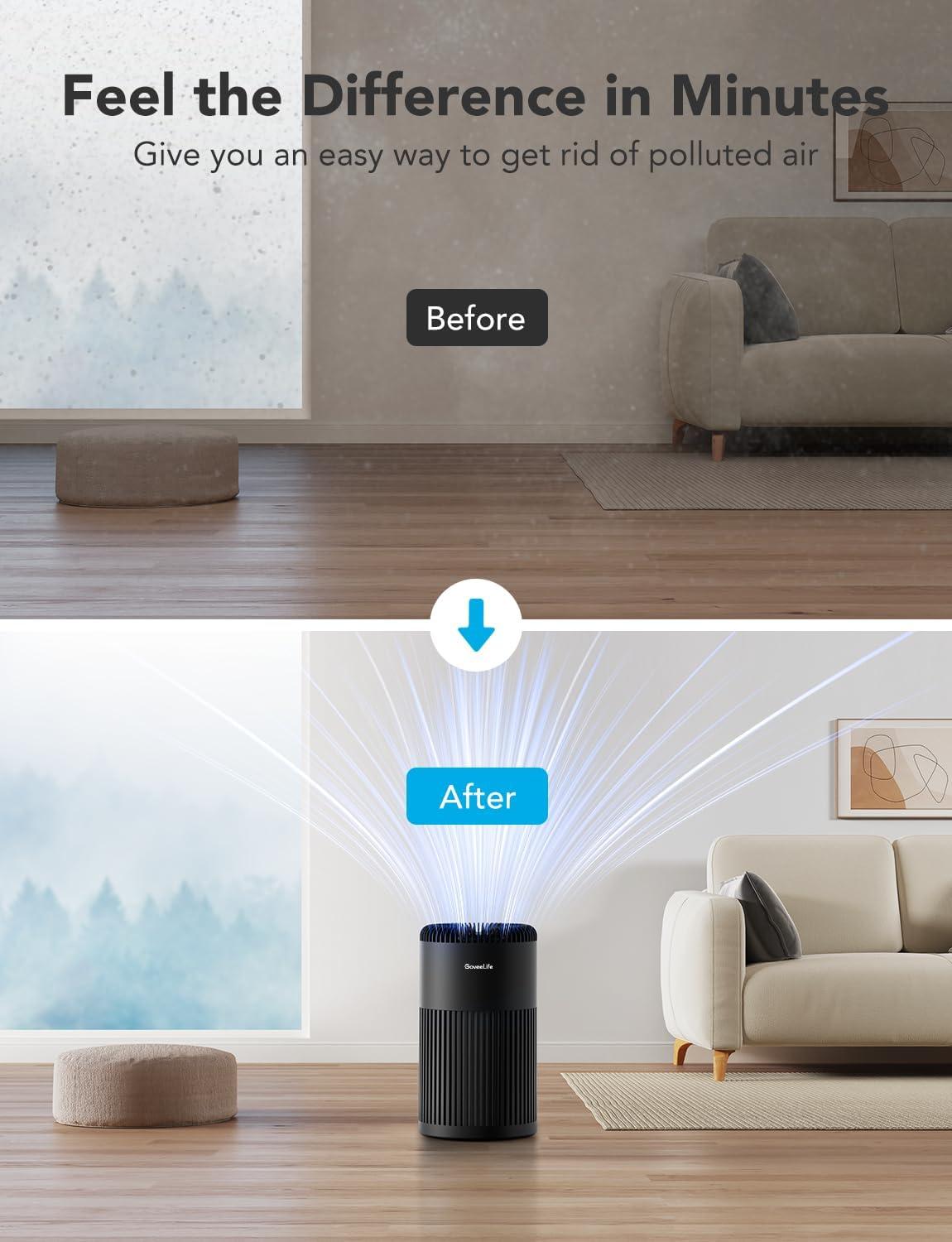 imageGoveeLife Smart Air Purifier for Home Large Room Up to 1524 sqftwith Washable Filter Integrated PM 25 Air Quality SensorWiFi Air Purifier for Smoke Wildfire Pet Hair24dB WhiteBlack