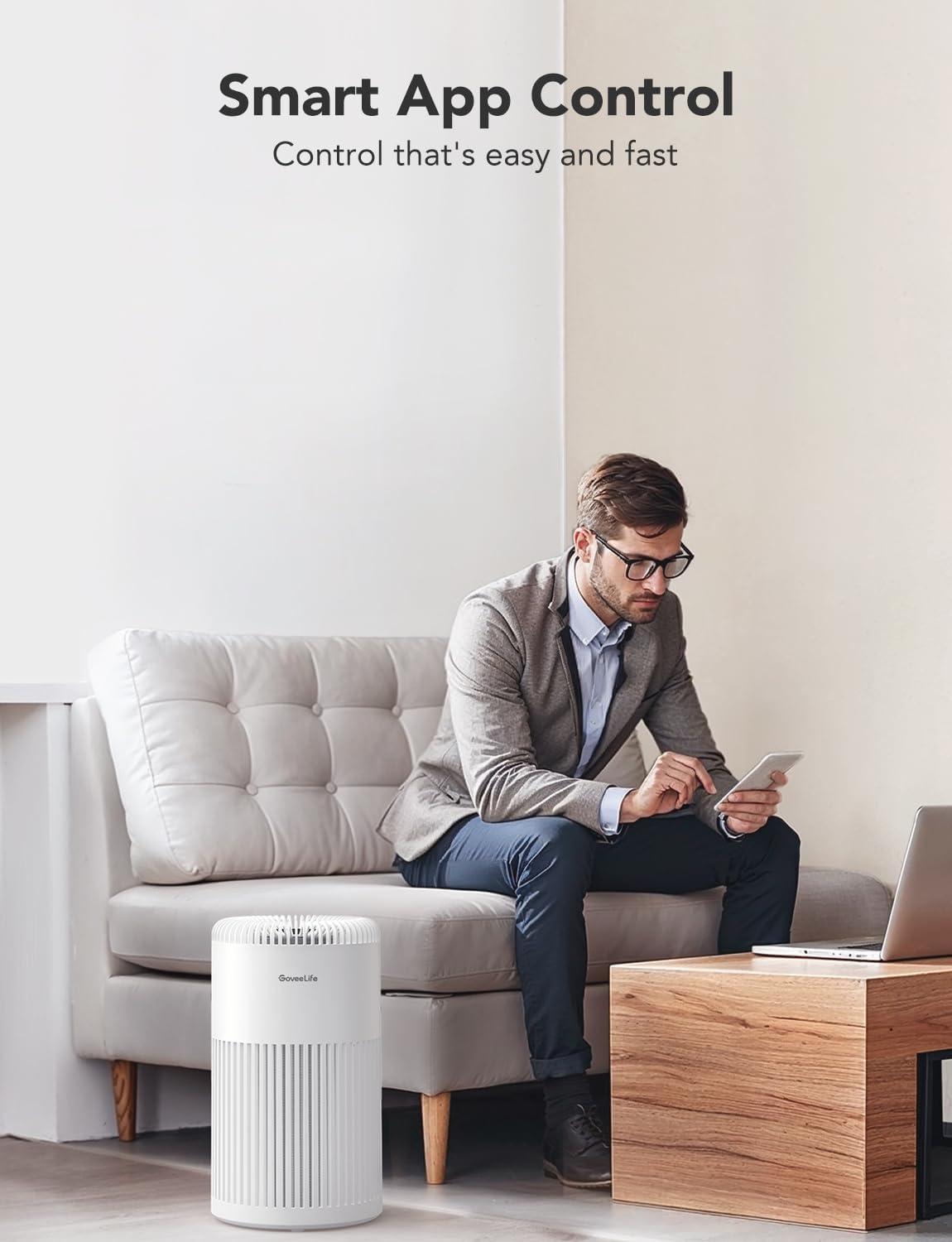 imageGoveeLife Smart Air Purifier for Home Large Room Up to 1524 sqftwith Washable Filter Integrated PM 25 Air Quality SensorWiFi Air Purifier for Smoke Wildfire Pet Hair24dB WhiteWhite