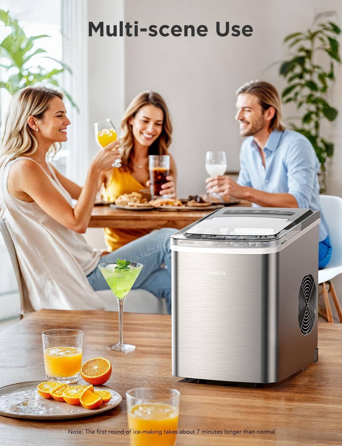 imageGoveeLife Smart Countertop Ice Makers Portable Ice Maker Machine with SelfCleaning 6 Mins 9 Bullet Ice 26lbs24Hrs Voice Remote for Home Kitchen Party Camping with Ice Scoop Stainless Silver