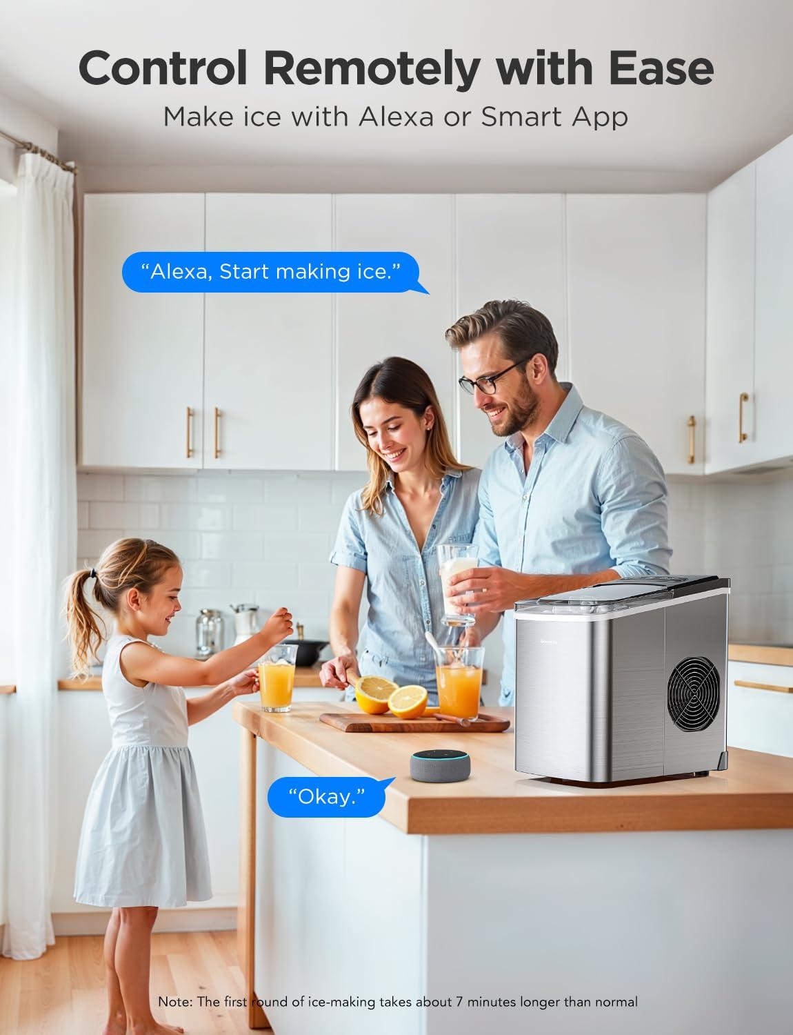 imageGoveeLife Smart Countertop Ice Makers Portable Ice Maker Machine with SelfCleaning 6 Mins 9 Bullet Ice 26lbs24Hrs Voice Remote for Home Kitchen Party Camping with Ice Scoop Stainless Silver