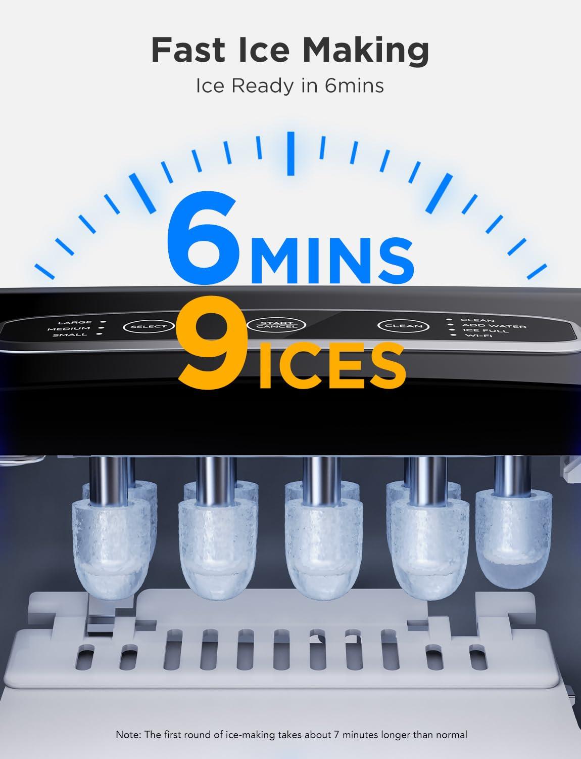 imageGoveeLife Smart Countertop Ice Makers Portable Ice Maker Machine with SelfCleaning 6 Mins 9 Bullet Ice 26lbs24Hrs Voice Remote for Home Kitchen Party Camping with Ice Scoop Stainless Silver