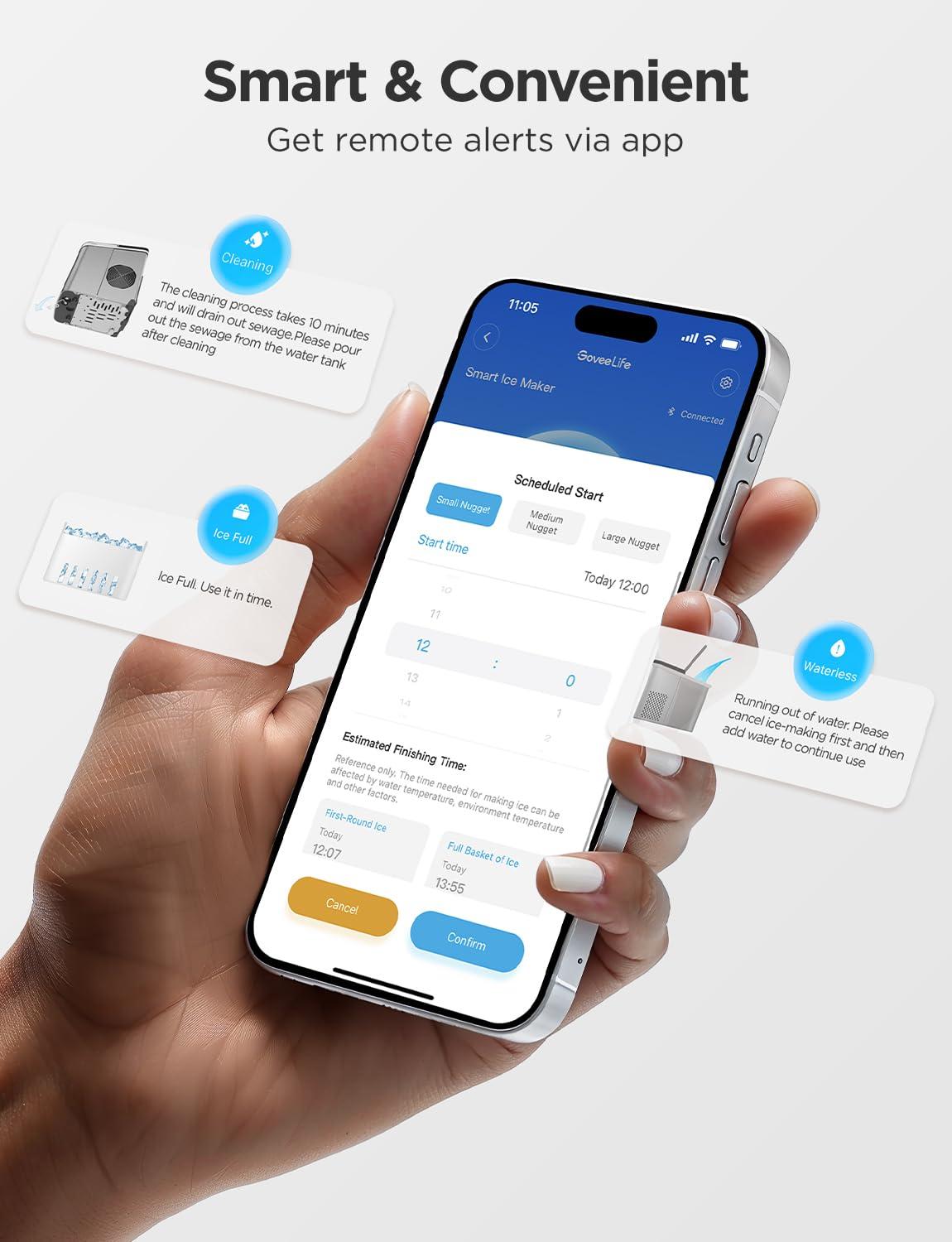 imageGoveeLife Smart Countertop Ice Makers Portable Ice Maker Machine with SelfCleaning 6 Mins 9 Bullet Ice 26lbs24Hrs Voice Remote for Home Kitchen Party Camping with Ice Scoop Stainless Silver