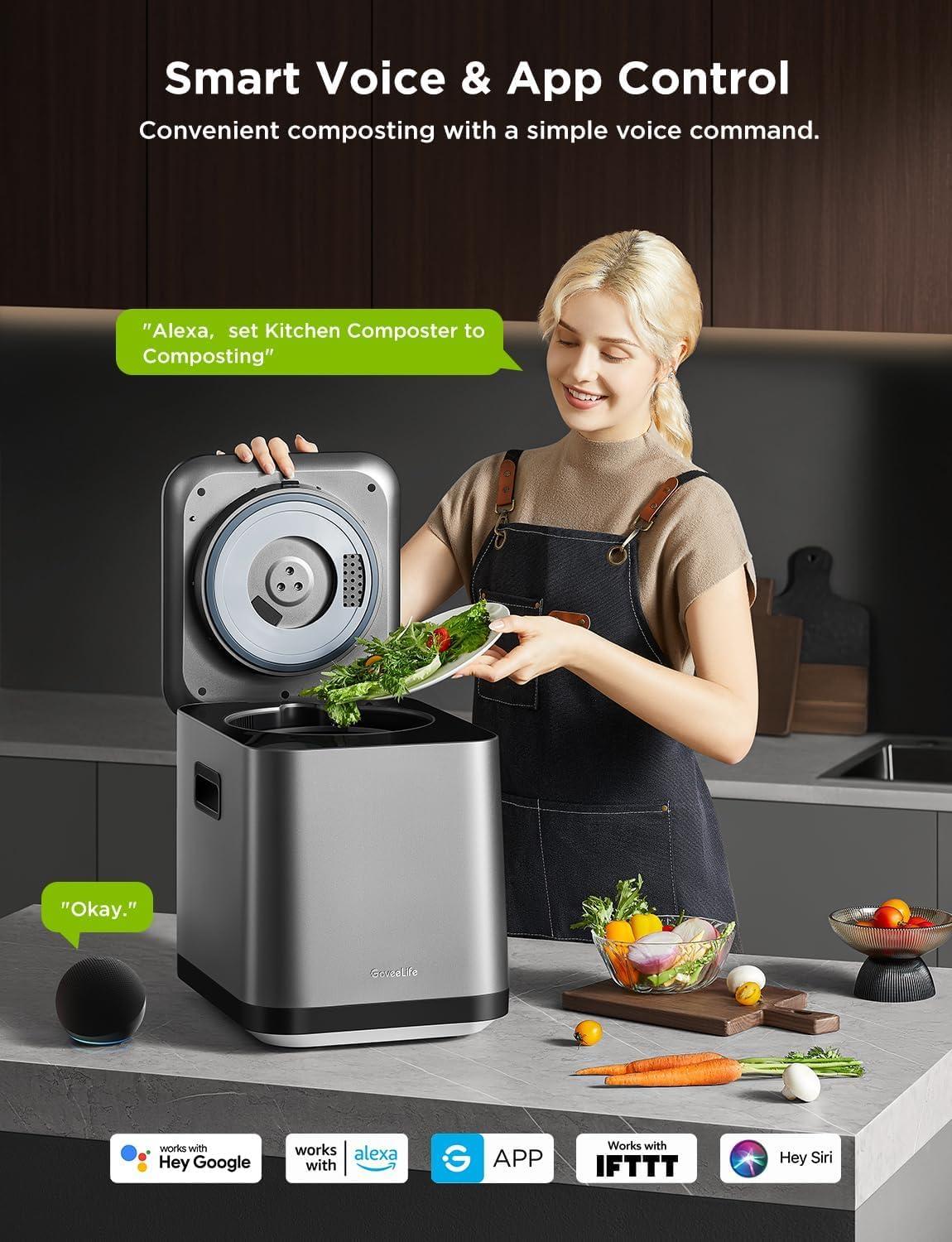 imageGoveeLife Smart Electric Composter for Kitchen 3L Compost Bin Indoor with App ampamp Voice Control AutoCleaning 3 Modes Turn Food Waste to Fertilizer for Garden Food Waste Compost Machine